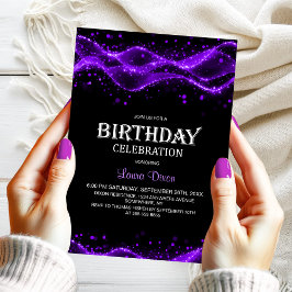 Modern Black and Purple Any Age Birthday Party Einladung