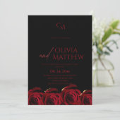 Modern Black and Red Roses Wedding Einladung (Stehend Vorderseite)