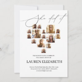 Modern Black and White 15photo collage Graduation  Einladung