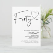 Modern Black and White 40. Geburtstag Party Einladung (Stehend Vorderseite)