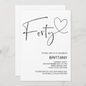 Modern Black and White 40. Geburtstag Party Einladung (Vorne/Hinten)