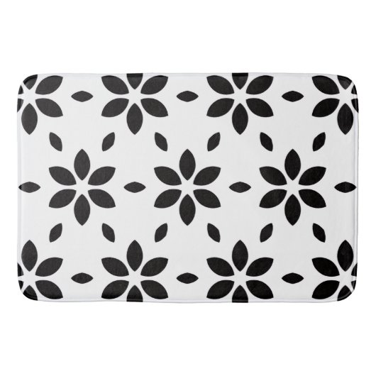 Modern Black and White Abstract Floral Badematte (Vorderseite)