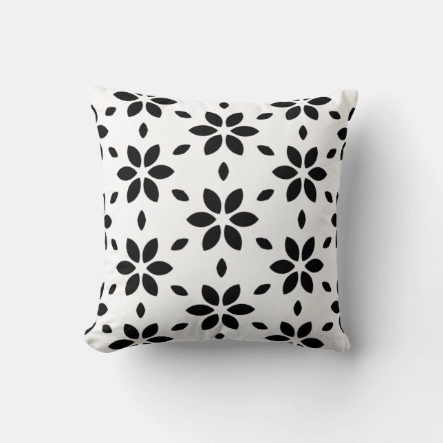 Modern Black and White Abstract Floral  Kissen (Vorderseite)
