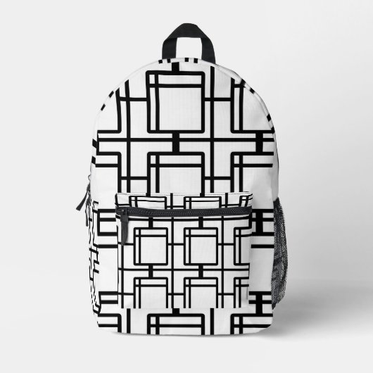 Modern Black and White Abstract Geometric Art Back Bedruckter Rucksack (Vorderseite)