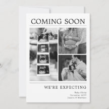 Modern Black and White Baby Photo Pregnancy Reveal