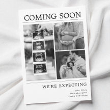 Modern Black and White Baby Photo Pregnancy Reveal