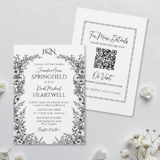 Modern Black and White Botanical Wedding Einladung