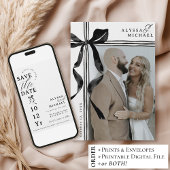 Modern Black and White Bow Elegant Photo Wedding Save The Date