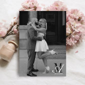 Modern Black and White Bow Photo Monogram Wedding Save The Date