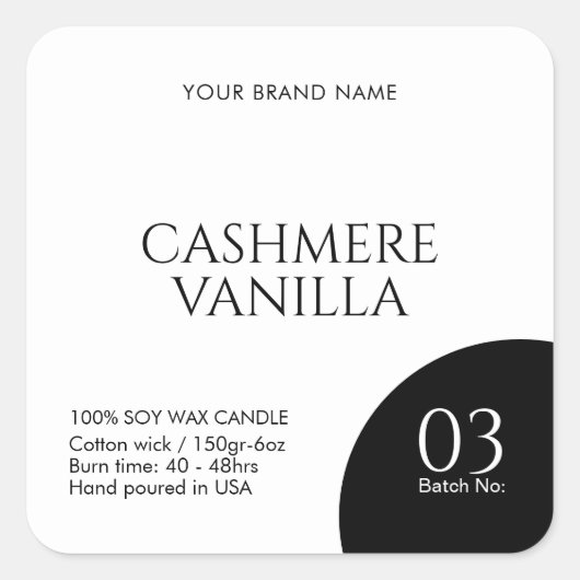 Modern black and white candle label sticker (Vorderseite)