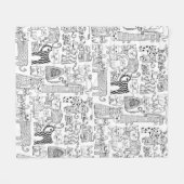 Modern Black and White Cats And Kittens Patterned Fleecedecke (Vorderseite (Horizontal))