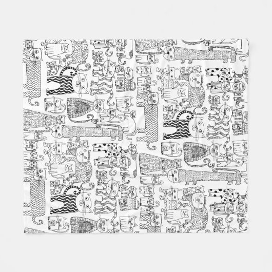Modern Black and White Cats And Kittens Patterned Fleecedecke (Vorderseite (Horizontal))