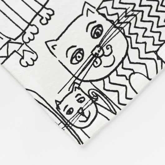 Modern Black and White Cats And Kittens Patterned Fleecedecke (Ecke)