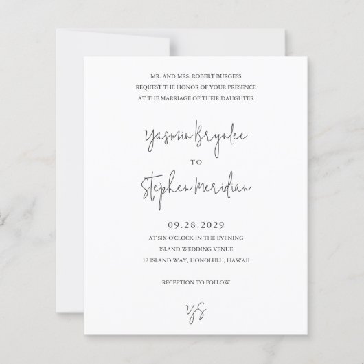 Modern Black and White Chic Budget Wedding Invite (Vorderseite)