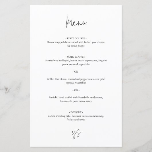 Modern Black and White Chic Wedding Menu (Vorderseite)
