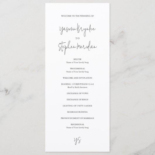 Modern Black and White Chic Wedding Programm (Vorderseite)
