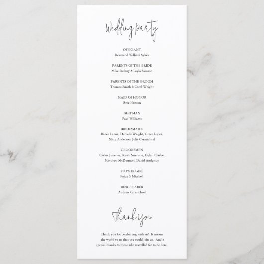 Modern Black and White Chic Wedding Programm (Rückseite)