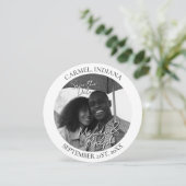 Modern Black and White Circle Photo Save the Date (Stehend Vorderseite)