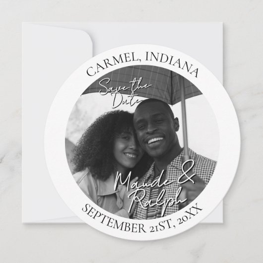 Modern Black and White Circle Photo Save the Date (Vorderseite)