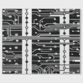 Modern Black and White Circuit Board Texture Patte Geschenkpapier (Flach)