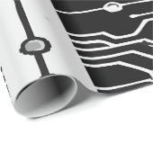 Modern Black and White Circuit Board Texture Patte Geschenkpapier (Rolleneckpunkt)