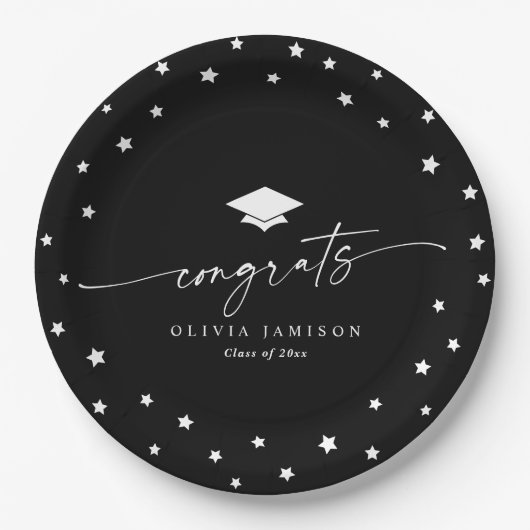 Modern Black and White Class of 2026 Graduation Pappteller (Vorderseite)