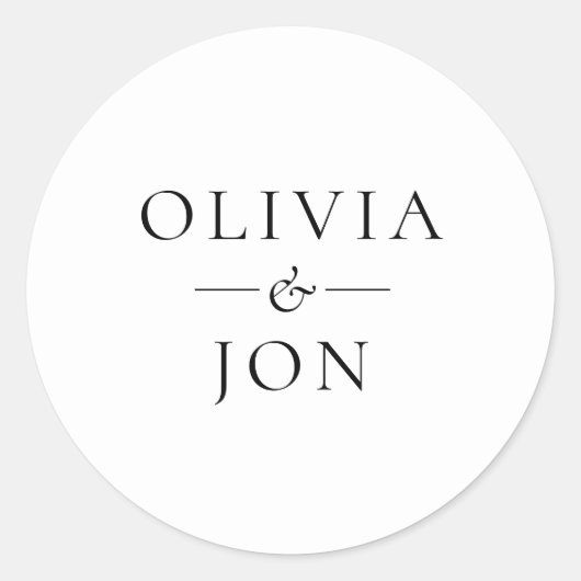 Modern Black and White Couples Names Wedding Runder Aufkleber (Vorderseite)
