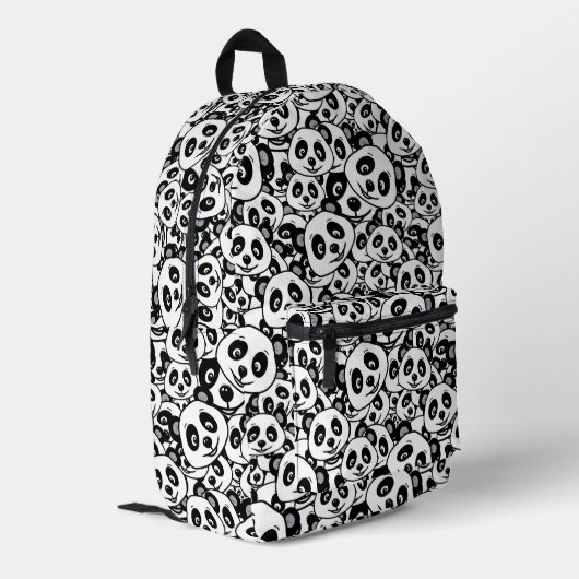 Modern Black and White Cute Panda Bear Pattern Bedruckter Rucksack (Rückseitige Ecke links)
