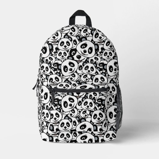 Modern Black and White Cute Panda Bear Pattern Bedruckter Rucksack (Vorderseite)