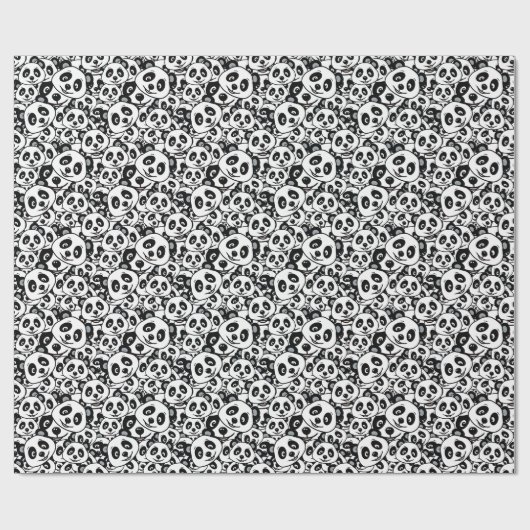 Modern Black and White Cute Panda Bear Pattern Geschenkpapier (Flach)