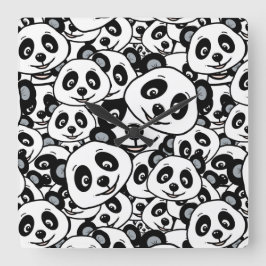 Modern Black and White Cute Panda Bear Pattern Quadratische Wanduhr
