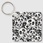 Modern Black and White Cute Panda Bear Pattern Schlüsselanhänger (Vorderseite)