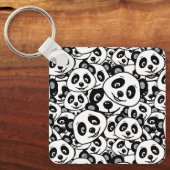 Modern Black and White Cute Panda Bear Pattern Schlüsselanhänger (Vorderseite)