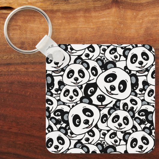 Modern Black and White Cute Panda Bear Pattern Schlüsselanhänger (Vorderseite)