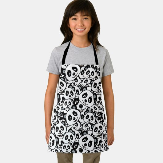 Modern Black and White Cute Panda Bear Pattern Schürze (Insitu)