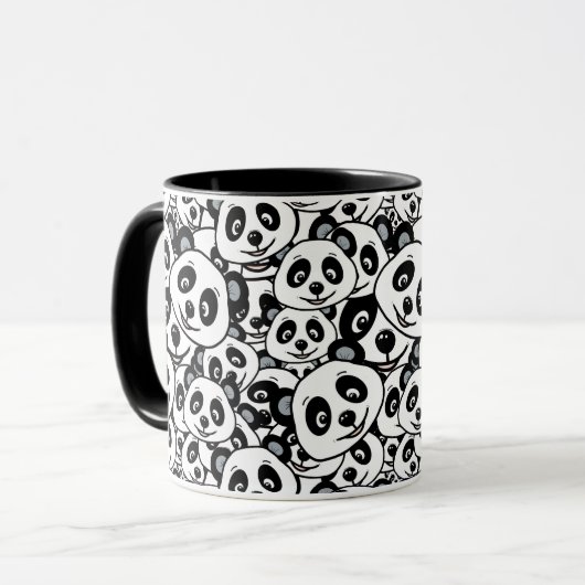 Modern Black and White Cute Panda Bear Pattern Tasse (Vorderseite Links)