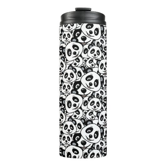 Modern Black and White Cute Panda Bear Pattern Thermosbecher (Vorderseite)