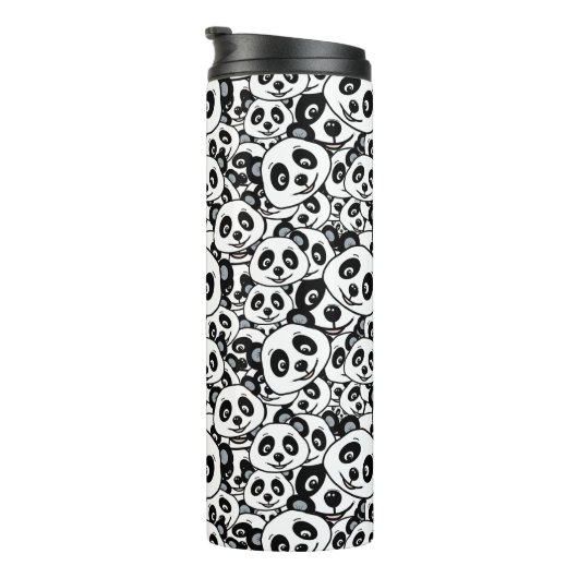 Modern Black and White Cute Panda Bear Pattern Thermosbecher (Nach rechts gedreht)