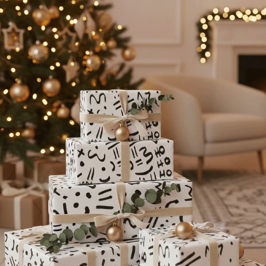 Modern Black and white doodle style art Geschenkpapier Set