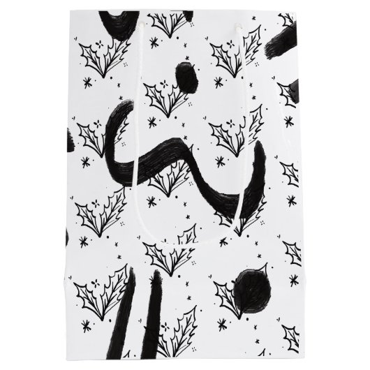Modern Black and white doodle style art Mittlere Geschenktüte (Rückseite)