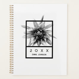 Modern Black and White Floral Name 2026 Planer