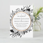 Modern Black and White Floral Vow Renewal Einladung (Stehend Vorderseite)