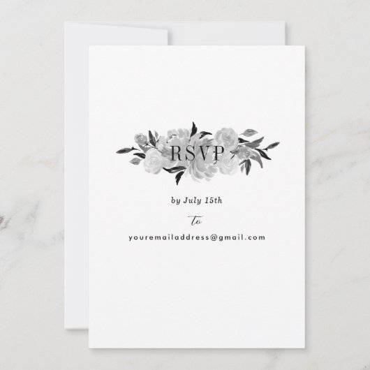 Modern Black and White Floral Vow Renewal Einladung (Rückseite)
