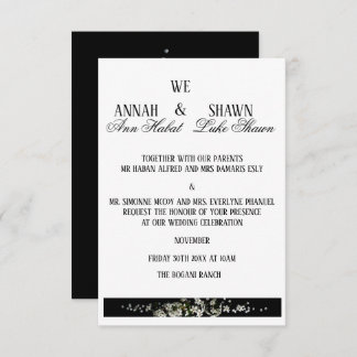 Modern Black and White Floral Wedding Invitation Einladung
