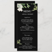 Modern Black and White Floral Wedding Menu Card Menükarte (Vorne/Hinten)