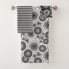 Modern Black and White Flowers Starburst Harlequin Badhandtuch Set