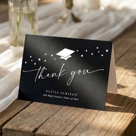 Modern Black and White Folded Graduation Dankeskarte