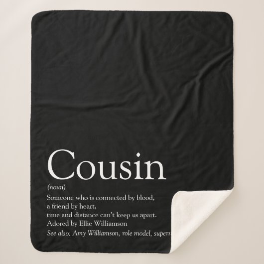 Modern Black and White Fun Cool Cousin Quote Sherpadecke (Vorderseite)