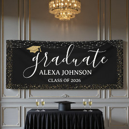 Modern Black And White Gold Class Of 2026 Graduate Banner