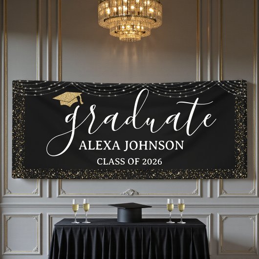 Modern Black And White Gold Class Of 2026 Graduate Banner